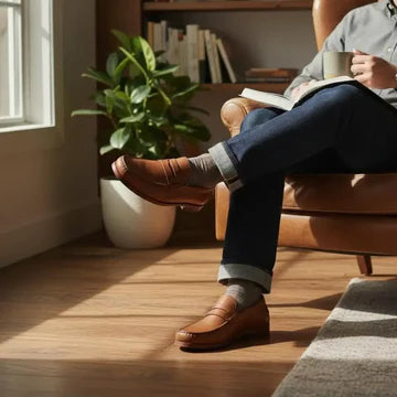 Exclusive leather shoe in a warm coastal setting